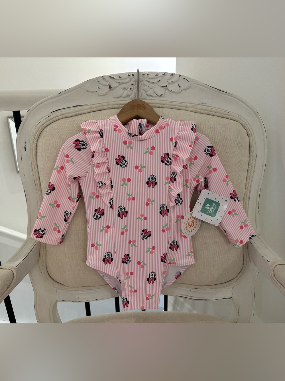 🤍 18~24 Mth Pink Minnie Mouse Ruffle One-Piece Swimsuit for Baby NWT